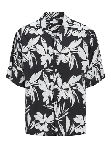 Mens Printed Resort Short Sleeve Shirt Black L