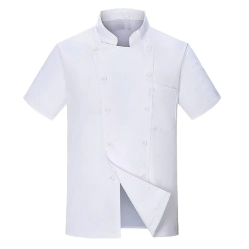 Mens Professional Chef Jacket Short Sleeve Chef Executive Classic Chef Coat Unisex Modern Fit WhiteBlack Grey Available with Cloth Covered Buttons Printed Top Sizes XS to 4XL(A3-White,XL)