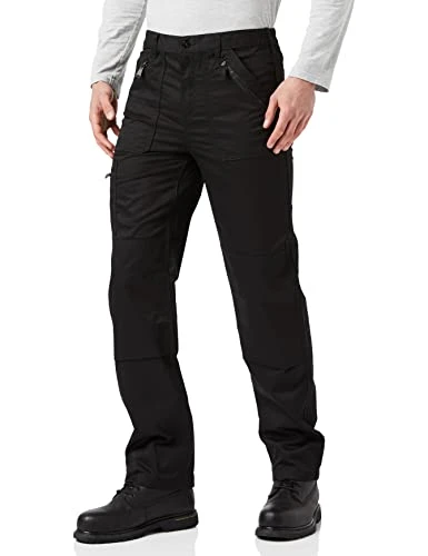 Men's Professional Pro Action Hardwearing Water Repellent Multi Pocket Trousers, Black, Size 34 UK