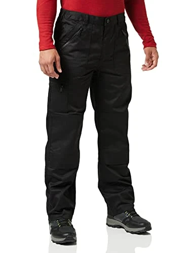 Men's Professional Pro Action Hardwearing Water Repellent Multi Pocket Trousers Trousers, Black, Siz