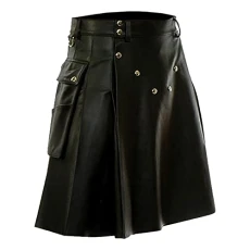 Mens PU Faux Leather Kilt Scottish Style Sport Work Utility Kilts Steampunk Gothic Scotland Pleated 