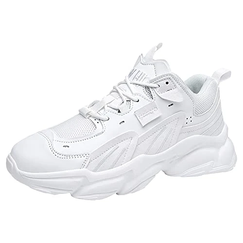 Mens PU + Mesh Sport Shoes Fashion Chunky Sneakers Height Increasing Trainers White SN071023 UK9