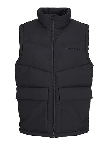 Mens Puffer Gilet Full Zip Stand up Bodywarmer Quilted Collar Sleeveless Jackets for Men, Black Colour, Size- XL