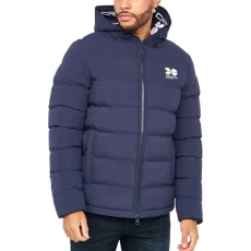 Mens Puffer Heavy Padded Fleece Lined Coat Jacket Fur Hooded Bubble, Navy, XL