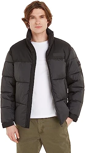 Men's Puffer Jacket Winter Jacket for Transition Weather, Black (Black), L