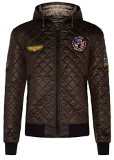 Men's Puffer Padded Brown Flight Bomber Letterman Badge Quilted Hood Jacket M Men's Puffer Padded Brown Flight Bomber Letterman Badge Quilted Hood Jacket M