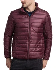Men's Puffer Quilted Long Sleeve Trench Coat Down Jacket Wine Red M Men's Puffer Quilted Long Sleeve Trench Coat Down Jacket Wine Red M