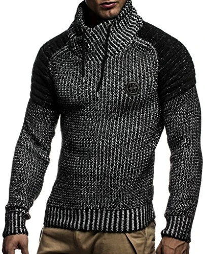 Men's Pullover Knit Sweater chunky knit shawl collar LN-5235 Black-Ecru XX-Large