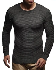 Men's Pullover Knit Sweater fine knit crew neck LN-1545 Anthracite Small