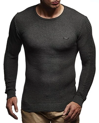 Men's Pullover Knit Sweater fine knit crew neck LN-1545 Anthracite Small