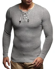 Men's Pullover Knit Sweater fine knit crew neck LN-1605 Grey Black Large