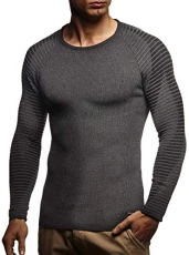 Men's Pullover Knit Sweater fine knit crew neck LN-1830 Anthracite Black Large