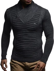 Men's Pullover Knit Sweater fine knit shawl collar LN-1535 Anthracite Black Large