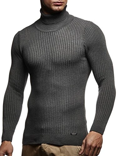 Men's Pullover Knit Sweater fine Knit Turtleneck LN-1670 Anthracite Large