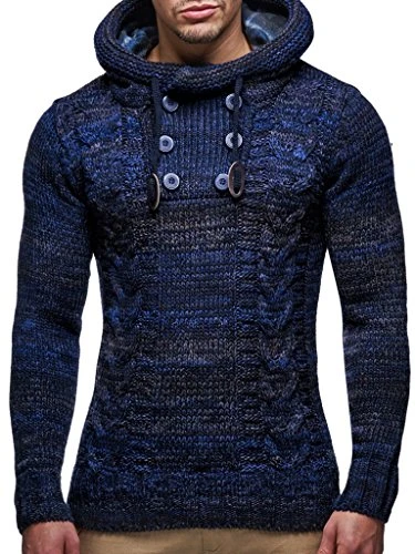 Men's Pullover Knit Sweater hooded Hoodie LN-20227 Dark Blue X-Large