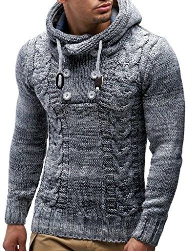 Men's Pullover Knit Sweater Hooded Hoodie LN-20227 Grey Medium