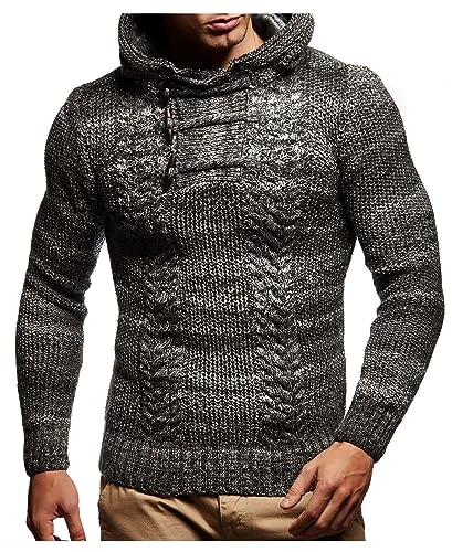 Men's Pullover Knit Sweater hooded Hoodie LN-20743 Black Small