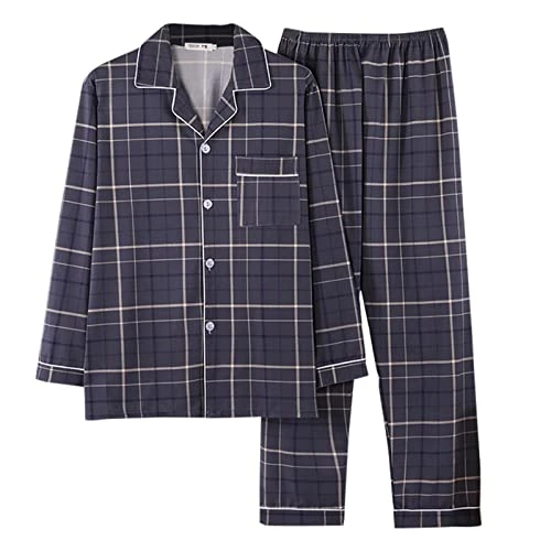Men's Pullover Pure Cotton Woven Plaid Chunky Fabric Home Wear Long Sleeve Cardigan Hooded Bathrobe Men's Terry Cloth, darkgray, XXL