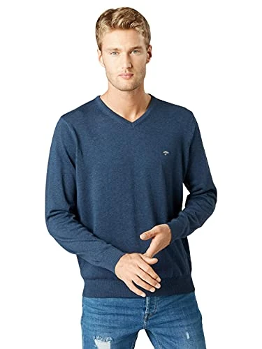 Men's Pullover, V-Neck Jumper, Blue (Night 680), Large