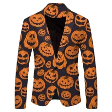 Men's Pumpkin Jacket, Black with Pumpkin Faces, Glows Under Light, Halloween Fancy Dress, Casual Suit Jacket for Men with Halloween Print Personality Hiking Jacket Men's Winter, orange, XL