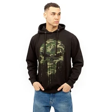Men's Punisher Skull Camo Hooded Sweatshirt, Black, XX-Large Men's Punisher Skull Camo Hooded Sweatshirt, Black, XX-Large