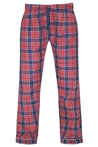 Mens Pyjama Bottoms Stripe Pant Cotton Woven Check Loungewear PJs Soft Nightwear Pyjama Bottom Red/Black Small