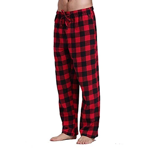 Men's Pyjama Pants Comfy Pyjama Bottoms Regular Fit Drawstring Bottoms Check Lounge Pants Nightwear Straight Flat-Front Trousers Casual Joggers Soft Home Pants Outdoor Lounge Pant XXL