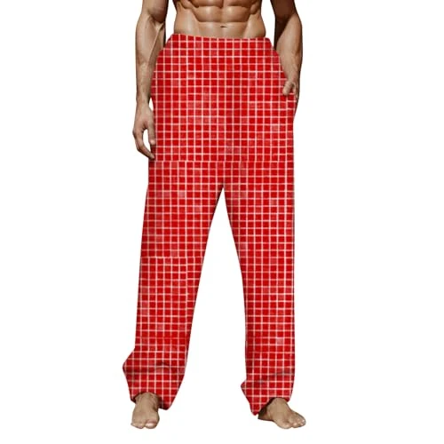 Men's Pyjamas, Checked Trousers, Long Pyjama Bottoms with Pockets, Soft Pyjama Trousers, Classic Home Wear, Elastic Waist Men's Trousers with Pocket, Men's Summer Cargo Trousers, Men's Stretch