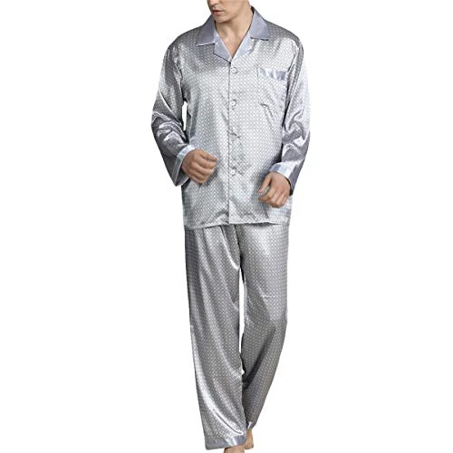 Mens Pyjamas Geometric Print Long-sleeved Pajamas for Men Sleepwear Two Pieces Thin Pyjama Set Type 15 3XL