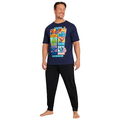 Mens Pyjamas Set, Comfy Cotton Loungewear - Dad Gifts (Blue/Black, 3XL)