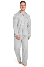Mens Pyjamas Set, Cotton Mens Nightwear (UK, Alpha, L, Regular, Regular, Grey)