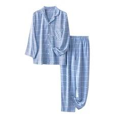 Mens Pyjamas Set Cotton Pjs Long Sleeve Classic Plaid Pyjamas 2 Piece Lounge Wear Traditional Pjs Nightwear Blue XXL Mens Pyjamas Set Cotton Pjs Long Sleeve Classic Plaid Pyjamas 2 Piece Lounge Wear Traditional Pjs Nightwear Blue XXL