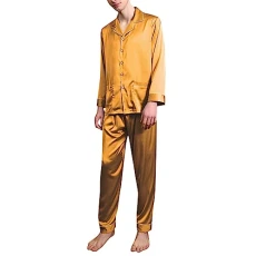 Mens Pyjamas Set Long Sleeve 2 Piece Classic Lounge Wear Traditional Pjs Nightwear Yellow XL Mens Pyjamas Set Long Sleeve 2 Piece Classic Lounge Wear Traditional Pjs Nightwear Yellow XL