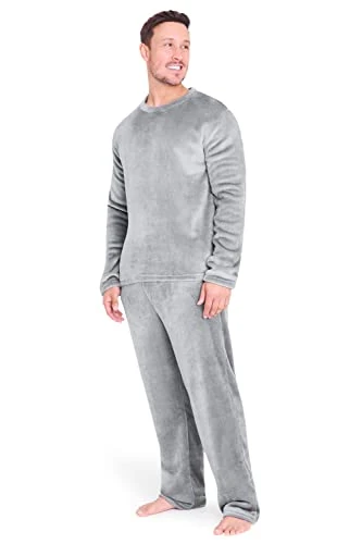 Mens Pyjamas Set Super Soft Fleece 2 Piece Set Loungewear Nightwear Gifts for Men (Light Grey, L)