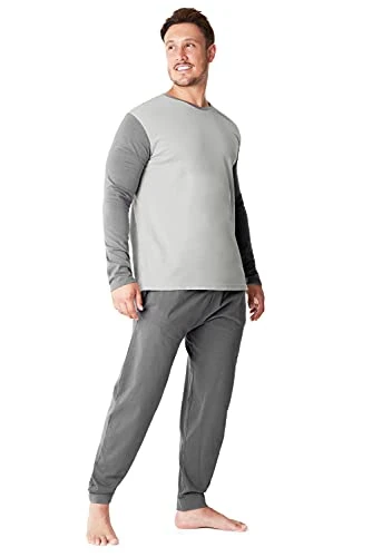 Mens Pyjamas Super Soft Cotton Mix Men PJs Set Pajamas for Man Nightwear Loungewear (M, Light/Dark Grey)
