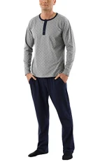 Men's Pyjamas with Long Sleeves and Long Pants Stretch Cotton, Navy Blue-Grey S Men's Pyjamas with Long Sleeves and Long Pants Stretch Cotton, Navy Blue-Grey S