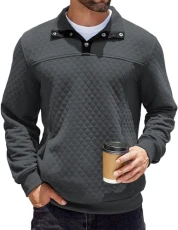 Men's Quarter Sweatshirt Casual Long Sleeve Waffle Quilted Stand Collar Outdoor Pullover Sweatshirts, Dark Grey, Large Men's Quarter Sweatshirt Casual Long Sleeve Waffle Quilted Stand Collar Outdoor Pullover Sweatshirts, Dark Grey, Large