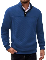Men's Quarter Sweatshirt Casual Long Sleeve Waffle Quilted Stand Collar Outdoor Pullover Sweatshirts, Blue, X-Large Men's Quarter Sweatshirt Casual Long Sleeve Waffle Quilted Stand Collar Outdoor Pullover Sweatshirts, Blue, X-Large