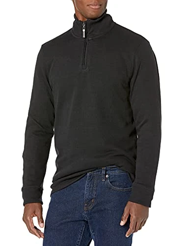 Men's Quarter-Zip French Rib Jumper, Black, L