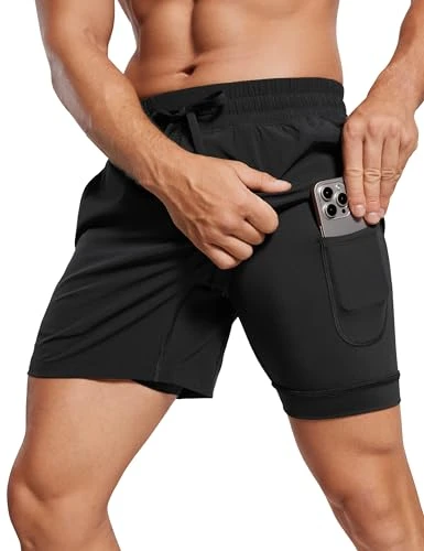 Men's Quick Dry Sports Shorts Workout Lightweight 2 in 1 Running Gym Athletic Shorts with P