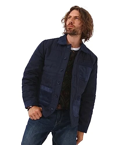 Men's Quilted Canvas Collared Jacket, Navy, Small
