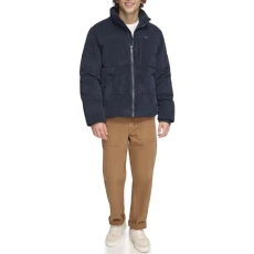Men's Quilted Corduroy Puffer Jacket, Navy, L Men's Quilted Corduroy Puffer Jacket, Navy, L
