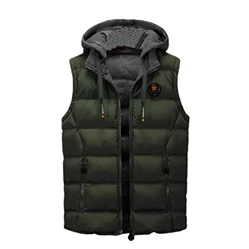 Mens Quilted Gilet Double-Sided Bodywarmer Hooded Vest Sleeveless Jacket with Hood Army Green 2XL