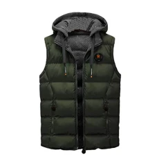 Mens Quilted Gilet Double-Sided Bodywarmer Hooded Vest Sleeveless Jacket with Hood Army Green 2XL