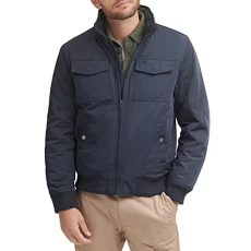 Men's Quilted Lined Flight Bomber Jacket, Navy, 2X