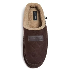 Mens Quilted Microsuede Clog Slipper, Warm Fuzzy Lined Rubber Sole House Shoes, Indoor Outdoor Slippers for Men, Brown, XL