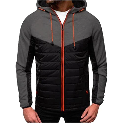 Mens Quilted Puffer Jacket Lightweight Zipped Pockets Hooded Jacket Zip up Hoodies Winter Warm Coats Padded Down Coat UK Sale Clearance