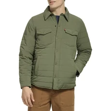 Men's Quilted Stretch Bomber Shirt Jacket, Thyme, XL Men's Quilted Stretch Bomber Shirt Jacket, Thyme, XL