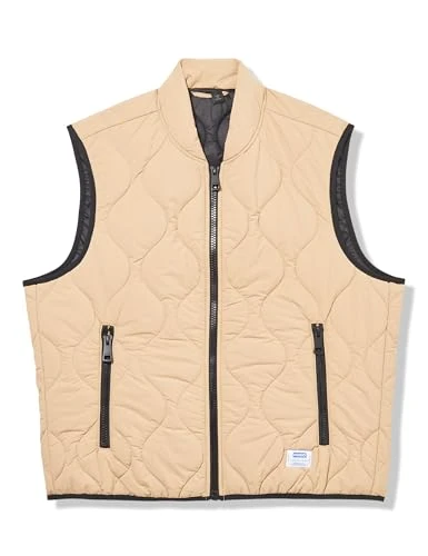 Men's Quilted Zip Up Bomber Jacket, Beige, S