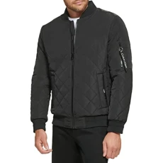 Men's Quilted Zipper Detail Flight Jacket, Black, M Men's Quilted Zipper Detail Flight Jacket, Black, M